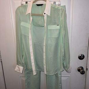 White House Black Market mint green 3 piece pant suit